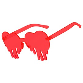 DAJOOEE Heart Glasses Party Glasses Rimless Heart Shaped Glasses，Colored Melted State Heart Glasses for Adults and Kids… (Red)