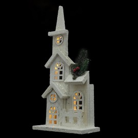 NUOBESTY Christmas Wood Village Christmas LED Church Light House Snow Scene Xmas Decorations for Christmas Desktop Ornament Holiday Home Decoration