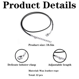 12 Pcs Black Necklace Cord, Necklace Clasps Waxed Necklace String Necklace Making Jewelry Cord Black Cord Necklace Chain for Necklace Bracelet Jewelry Making Pendant Necklaces