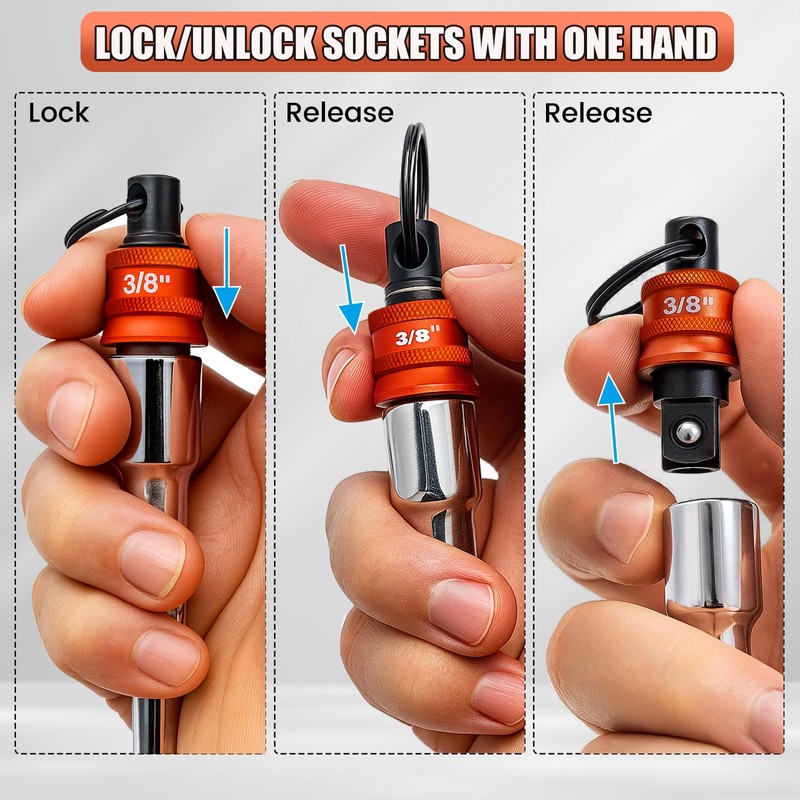 Saipe 5pcs Socket Holder Key Chain, 3/8" Drive Socket Organizer