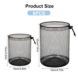 Flintronic 6 Pcs Black Drawstring Bags Mesh Bag, Small Mesh Bags, Round bottom, Lightweight Mesh Nylon Storage Bag, Travel Stuff Sack Mesh Storage Ditty Bag for Cosmetics, Travelling, Hiking, Black