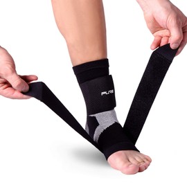 Pure Athlete Ultimate Ankle Support Brace – Compression Sleeve with Adjustable Straps for Extra Support – Running, Basketball, Soccer (Black - 1 Support, Medium)