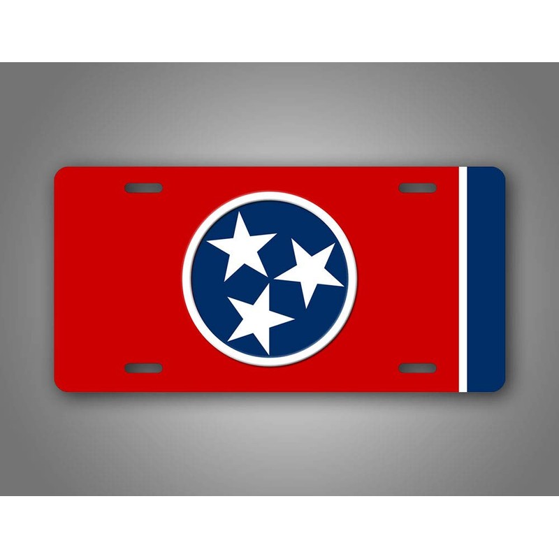 Tennessee State Flag Plain Metal License Plate TN Tri Star