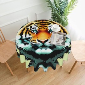 WZYWHJ Little Fat Tiger Head Printing Round Decorative Tablecloth 60 in can be Washed and reused for Round Table Dining Table Coffee Table