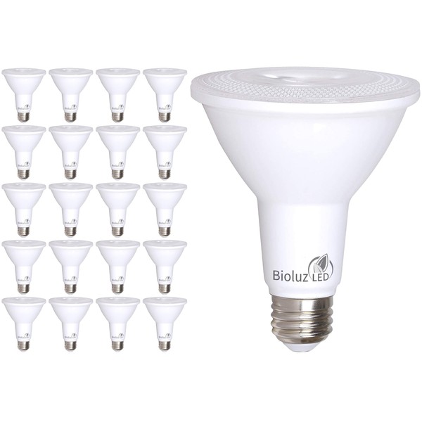 Bioluz LED 20 Pack PAR38 LED Bulb 90 CRI 12W = 100-120 Watt Replacement Soft White 3000K Indoor/Outdoor Dimmable UL Listed Title 20 High Efficacy Lighting