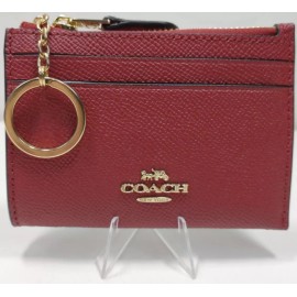 COACH Pass Case Leather RED Women 88250 Fragment Case with Key Ring