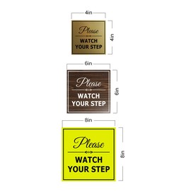Signs ByLITA Square Classy Please Watch Your Step Sign | Safety Sign with Easy Installation (Black Gold) - Large 2 Pack