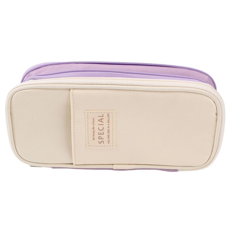 Large Pen Bag Simple Style Canvas Mesh Pockets Pen Slots