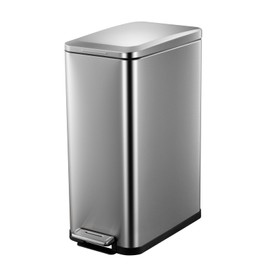 13.2 Gallon / 50L Kitchen Trash Can, Slim Stainless Steel Garbage Can with Removable Inner Bucket, Fingerprint-Proof Step Rubbish Bin with Soft-Close Lid for Narrow Space, Silver