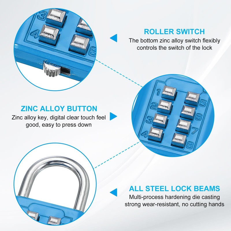 sourcing map Combination Padlock, 8-Digit Push Button Padlock 4-Position Locking