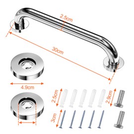 Fousenuk Pack of 2 Grab Bars for Seniors, Stainless Steel 30 cm Shower Bath Handle, Bath Handle, Bathtub Handle, Shower Handles for Wall Mounting, WC, Bathroom, Non-Slip, Safety Handle