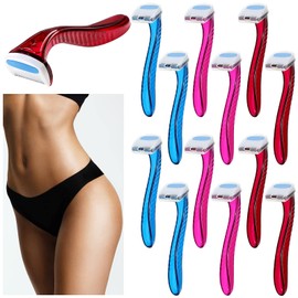 Honoson Honoson 12 Pcs Disposable Bikini Razors for Women Bikini Line Trimmer Shaver Small T Type Razor Durable Travel Accessories Pubic Hair Removal Beauty for Body Cosmetic Tool(Dark Blue, Rosy, Dark Pink)