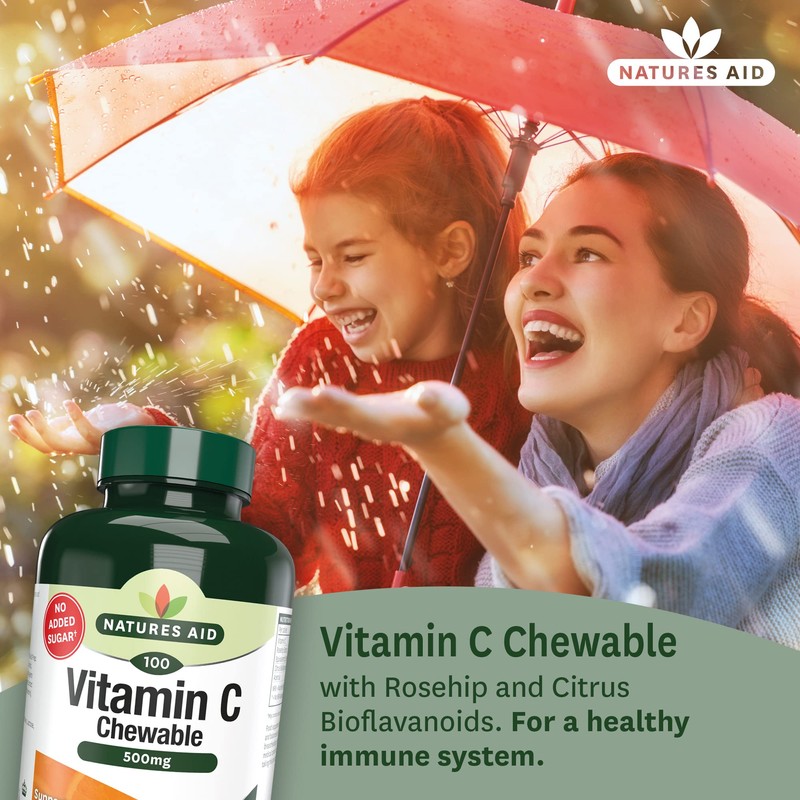 Natures Aid Chewable Vitamin C 500 mg, Sugar Free, Suitable