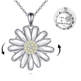 JBAERD Daisy Fidget Necklace Sterling Silver Fidget Pendant Necklace Spinning Daisy Jewelry Gifts for Women Granddaughter