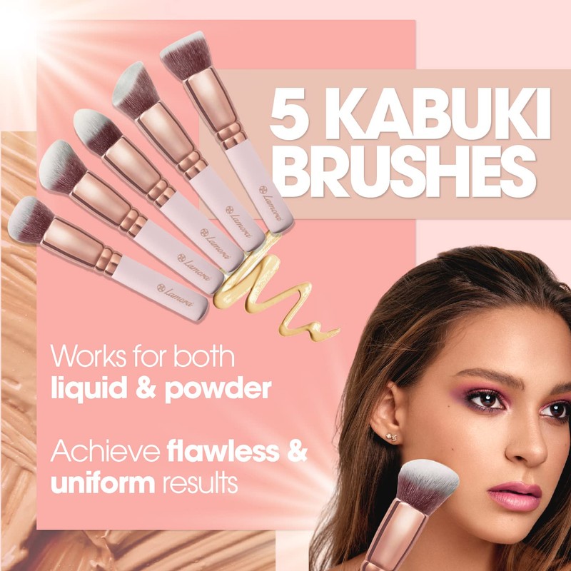 Kabuki Makeup Brush Set - Foundation Powder Blush Concealer Contour