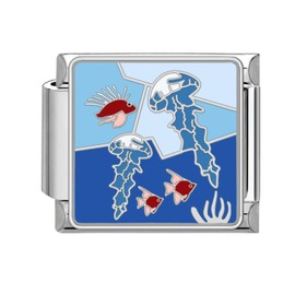 papasgix Italian Charms, Blue Italian Charms 10mm*9mm Blue Italian Charm Bracelet Link Sea Shell Lighthouse Flying Bird Dolphin Italian Charm (Jellyfish)