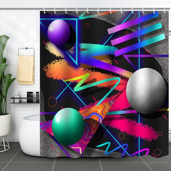 80's Retro Folder Art Polyester Shower Curtain with Hooks
