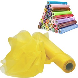 Time to Sparkle 26M x 29cm Sheer Organza Roll Sash Fabric Table Runner Sashes Chair Cover Bows Swags Wedding Party - Yellow Gold