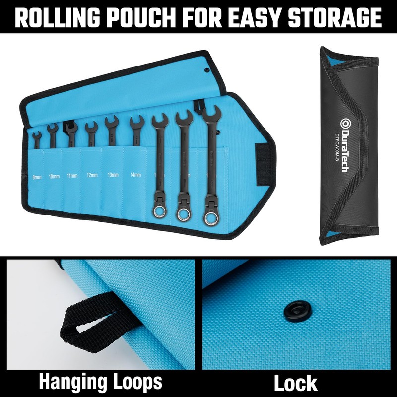 DURATECH 9-Piece Flex-Head Ratcheting Wrench Set, Combination Wrench Set, 72