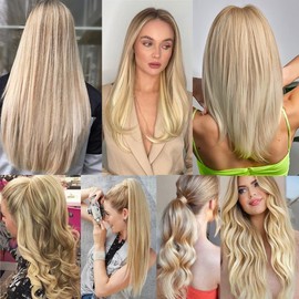 Luxvogue 10 12 14 Inch Human Hair Bundles Honey Blonde P27/613 Straight Bundles Human Hair 12A Unprocessed Quick Weave for Black Women Soft Sewn In with Double Weft