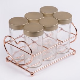 Creative Home 50270 Glass Spice Bottle Jar (Set of 6), 6" x 4" x 4-1/2", Copper