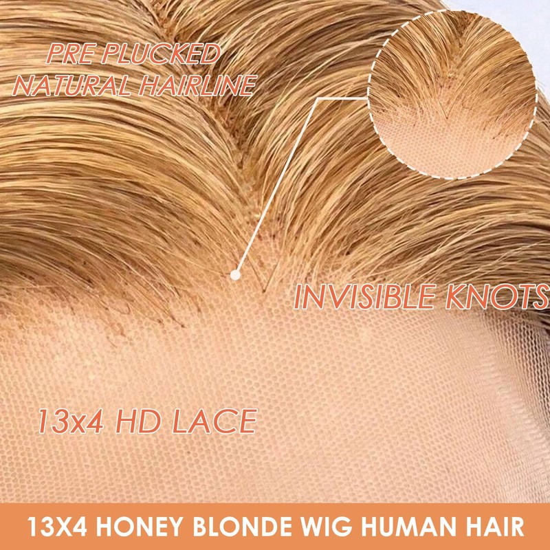 Shciyair 28 Inch Honey Blonde Wig Human Hair 200 Density