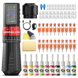 WORMHOLEPRO Aluminum Alloy Tattoo Gun with Adjustable Tattoo Pen Stroke, Tattoo Kit with Dotwork Mode, Memory Function, Complete Beginners Kit and Professional Tattoo Artists - Compact/Lightweight