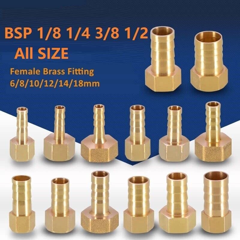MiJunHD 6X Brass Pipe Fitting 8mm Hose Barb Tail 1/2''