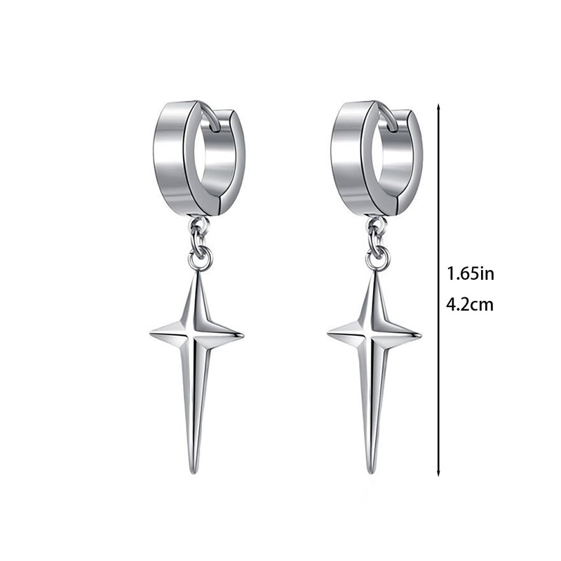 Silver Plated Star Hoop Earrings for Men Punk Star Dangle