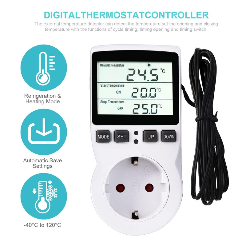RUIZHI Digital Temperature Controller Sockets Heating Cooling Thermostat 250 V