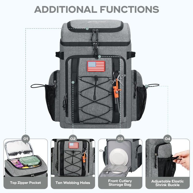 Maelstrom 36L Large Capacity Insulated Cooler Backpack, Grey, 21" x