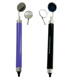 Oral Cavity Examination Mirror with Illuminating Light, Mirror #4 & #5, Color Handle Black & Purple - German Stainless Steel Dental Application Mirrors with Handle (Pack of 2)