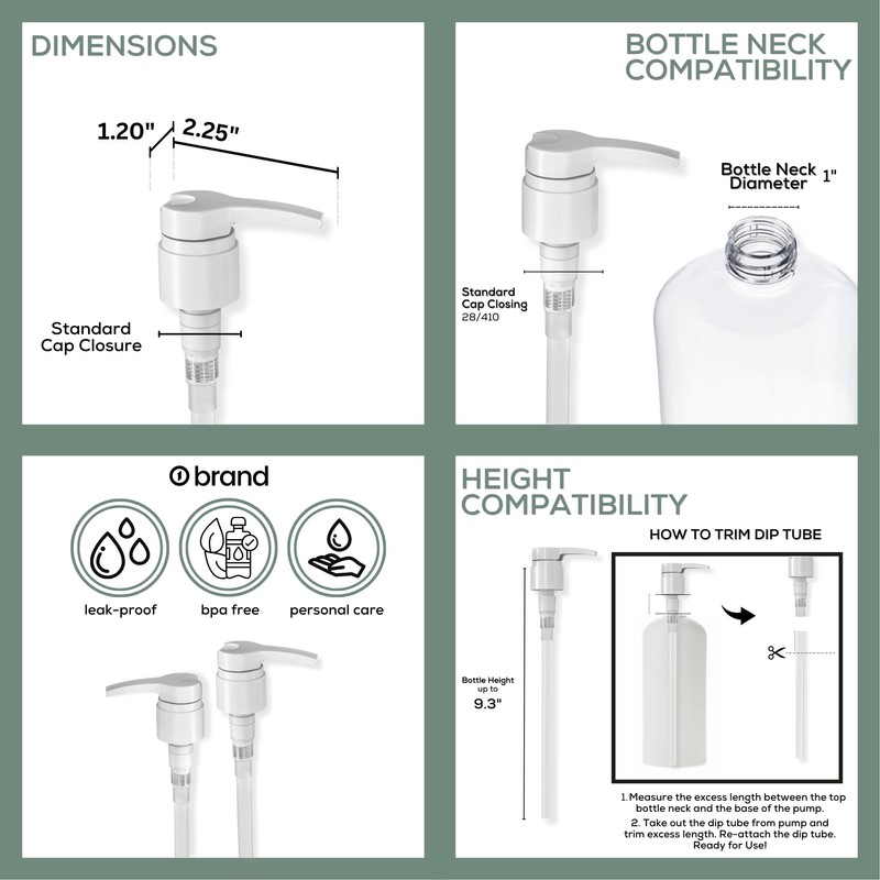 o1brand Universal Shampoo/Conditioner Pumps, 2 Pack, for 1 Liter Bottles,