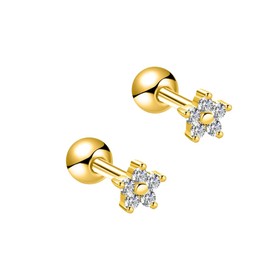 COSMO CARAT Gold Plated 925 Sterling Silver Celestial Stars CZ Tragus Ear Piercing Cartilage Ball Screws Endless Hoop Earrings For Women Men Unisex, no gemstone