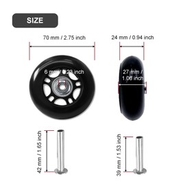 Joyangy 70 x 24mm Luggage Wheels Replacement, 2Pcs Rubber Suitcase Swivel Caster Wheels Repair Kit, Sturdy Smooth Rolling for Carry-on Roller Bag, Trolley, Travel Case