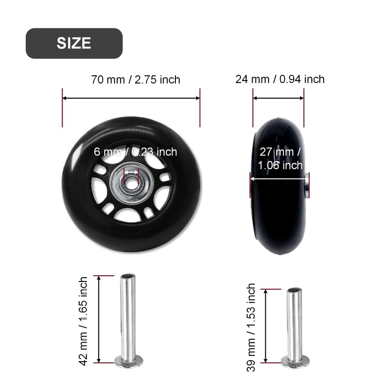Joyangy 70 x 24mm Luggage Wheels Replacement, 2Pcs Rubber Suitcase