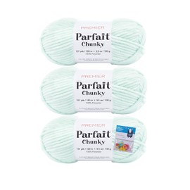 Premier Yarns Parfait Chunky - 3.5 Oz - #6 Super Bulky Weight - 3 Pack Bundle with 10 Bella's Crafts Stitch Markers (Mint)