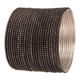 NEW! Touchstone "Pastel Color Bangle Collection", Indian Bollywood Hand Drilled Silver Tinge Black Color Designer Jewelry Bracelets Bangle. Set Of 24. For Women