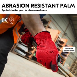 Vgo... 6 Pairs Safety Work,Builder,Gardening Gloves,Light Duty Mechanic Gloves(NB7581,Red&Gray&Yellow,ML,6 pairs)