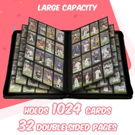 Premium Card Binder 16 Pocket, 1000+ Cards PU Cover Trading Card Binder Side Loading Card Collection Album Holder Folders for MTG, TCG, Game Cards & Sports Cards, Kpop (light pink)