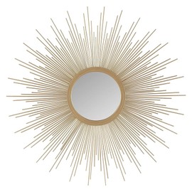 Oakestry Fiore Metal Sunburst Theme Mirror Wall Decor Modern and Glamorous Sphere Design for Living Room Bedroom Bathroom Entryway, 14.5" Diameter, Gold