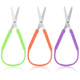 Ouligay Pack of 3 Loop Scissors with Handle, Loop Scissors, Self-Opening Scissors, Safety Scissors, Toddler Scissors, Craft Scissors, Children from 2+ Years, for Children's School, Daily Crafts, Paper