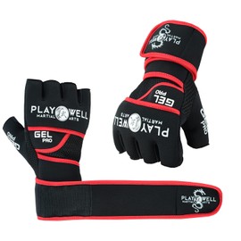 Playwell Elite Pro Gel Boxing Hand Wrap Inner Gloves - Black/Red - NEW (S/M)