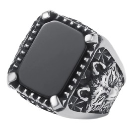 SOBHART Mens Onyx Rings,Stainless Steel Signet Rings for Men,Black Onyx Agate Stone Rings Jewelry for Men Size 9