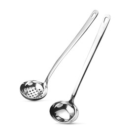 18/8 Stainless Steel Ladle Spoon 2 Piece Set,The one Slotted ladle and Small ladle Scoop,Good for Hot Pot,Cooking Ladle for Soup(11.7 inch)