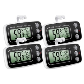 KeeKit Refrigerator Thermometer, 4 Pack Digital Freezer Thermometer, Upgraded Fridge Thermometer with Large LCD Display, Magnetic, Max/Min Record Function for Kitchen, Restaurants, Home - Black