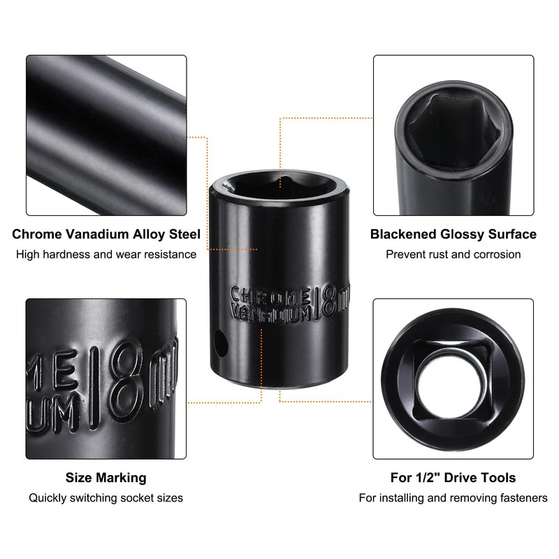 sourcing map 1/2" Drive 6 Point Pneumatic Socket 18mm Metric
