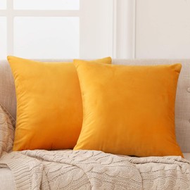 Deconovo Yellow Cushion Covers 40cm x 40cm Set of 2, 16x16 Inches Crushed Velvet Throw Pillow Cases, Square Cushion Covers for Bedroom with Invisible Zipper, Gold Yellow