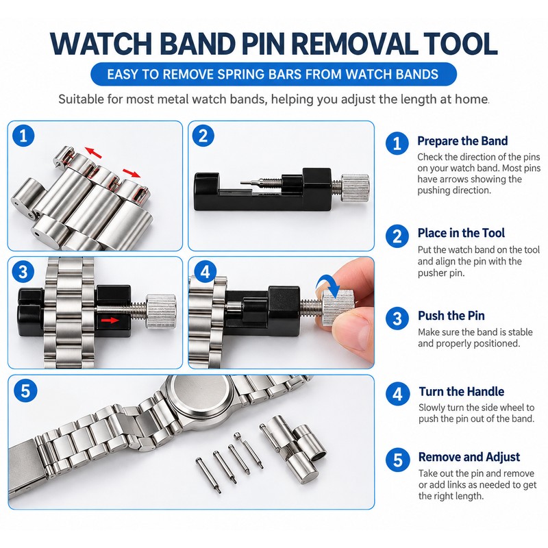7-Piece Watch Band Link Removal Kit with Spring Bar Tool