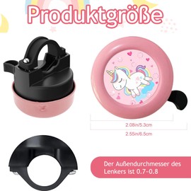 Children's Bicycle Bell, Bicycle Bell for Children's Bike, Bicycle and Balance Bike, Children's Bicycle Balance Bike Accessories, Girls Gift for Birthday, Christmas, Children's Day, Pink Unicorn